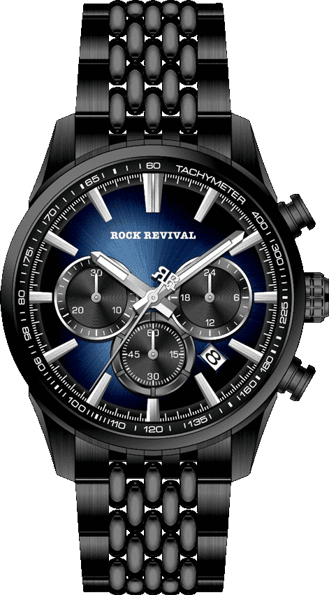 Rock Revival Kite RRQ-9062-8 Quartz Watch - Blue and Black Dial Round Case Front View