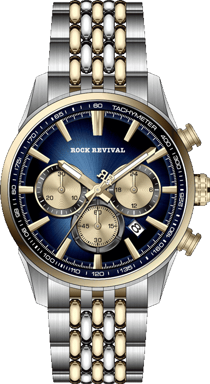 Rock Revival Kite RRQ-9062-9 Quartz Watch - Blue and Gold Dial Round Case Front View