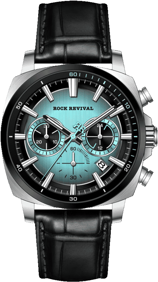 Rock Revival Kite RRQ-9067-1 Quartz Watch - Turquoise and Black Dial Tonneau Case Front View