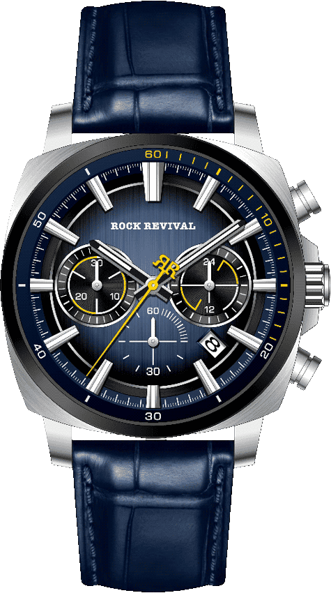 Rock Revival Kite RRQ-9067-3 Quartz Watch - Blue and Black Dial Tonneau Case Front View