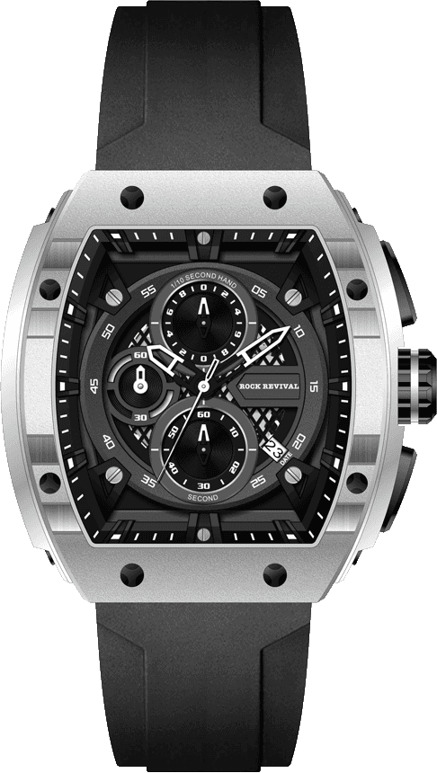 Rock Revival Macaw RRQ.6413.B Quartz Watch - Black Dial Tonneau Case Front View