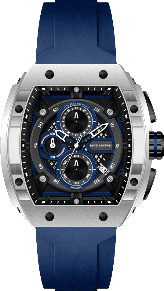 Rock Revival Macaw RRQ.6413.BL Quartz Watch - Black and Blue Dial Tonneau Case Front View