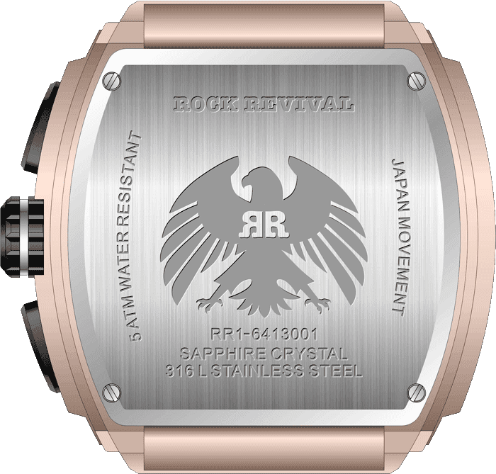 Rock Revival Macaw RRQ.6413.RG.B - Sapphire Crystal and Black Dial Detail