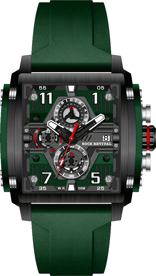 Rock Revival Macaw RRQ.6526.B.G Quartz Watch - Green Dial Square Case Front View