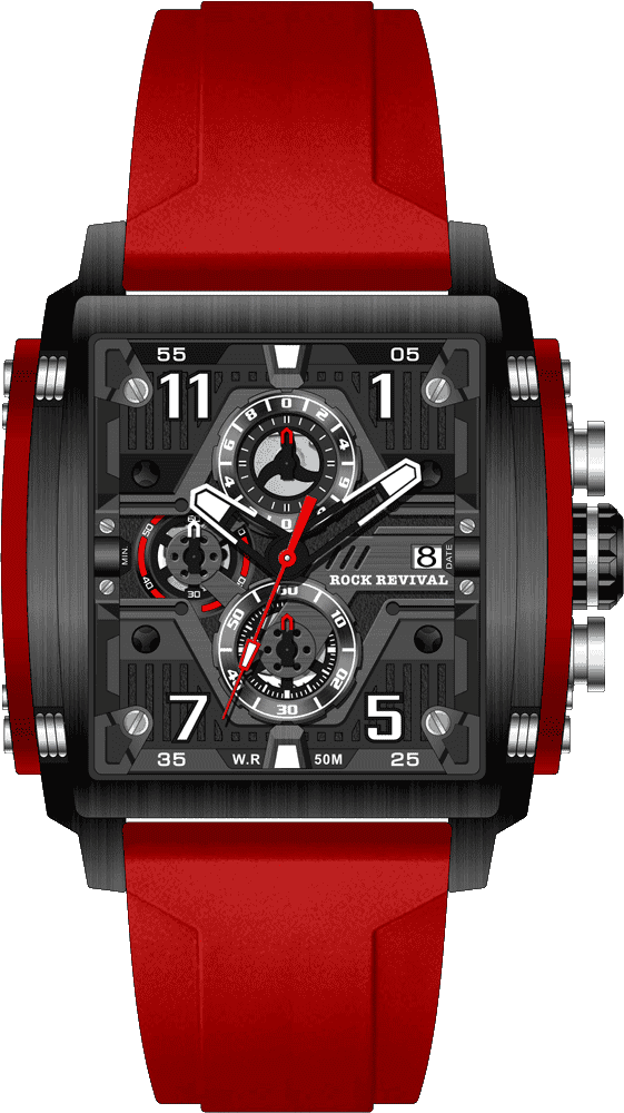 Rock Revival Macaw RRQ.6526.B.R Quartz Watch - Black Dial Square Case Front View
