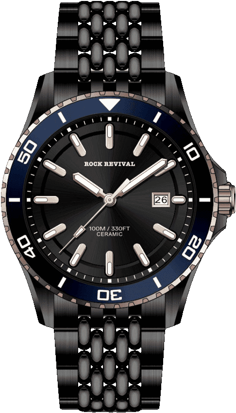 Rock Revival Kite RRQ.6546.B.BL Quartz Watch - Black Dial Round Case Front View