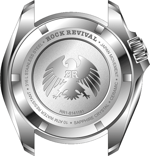Rock Revival Kite RRQ.8141C.B - Sapphire Crystal and Black Dial Detail