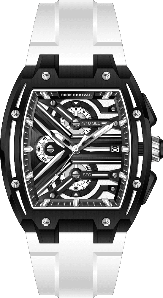 Rock Revival Macaw RRQ.8275.B.W Quartz Watch - White and Black Dial Tonneau Case Front View