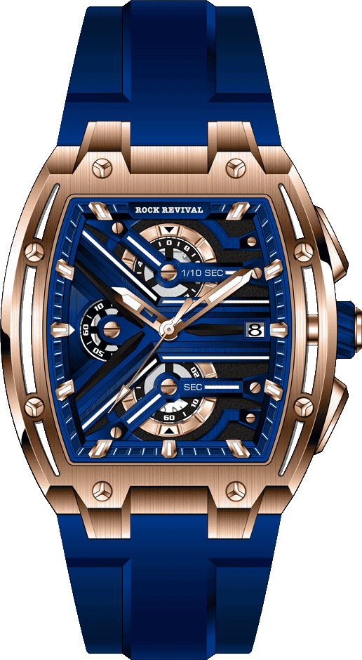 Rock Revival Macaw RRQ.8275.RG.BL Quartz Watch - Blue Dial Tonneau Case Front View