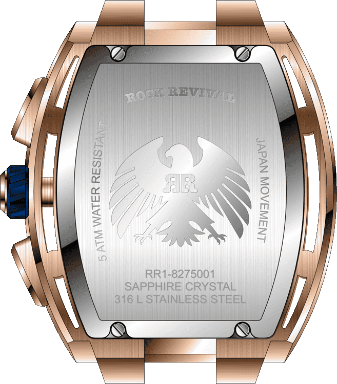 Rock Revival Macaw RRQ.8275.RG.BL - Sapphire Crystal and Blue Dial Detail