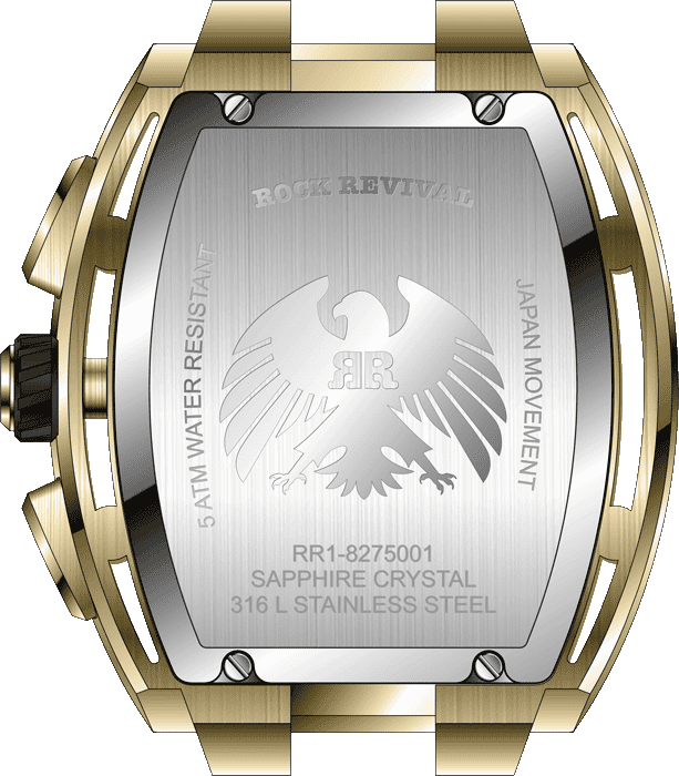 Rock Revival Macaw RRQ.8275.YG.B - Sapphire Crystal and Black Dial Detail